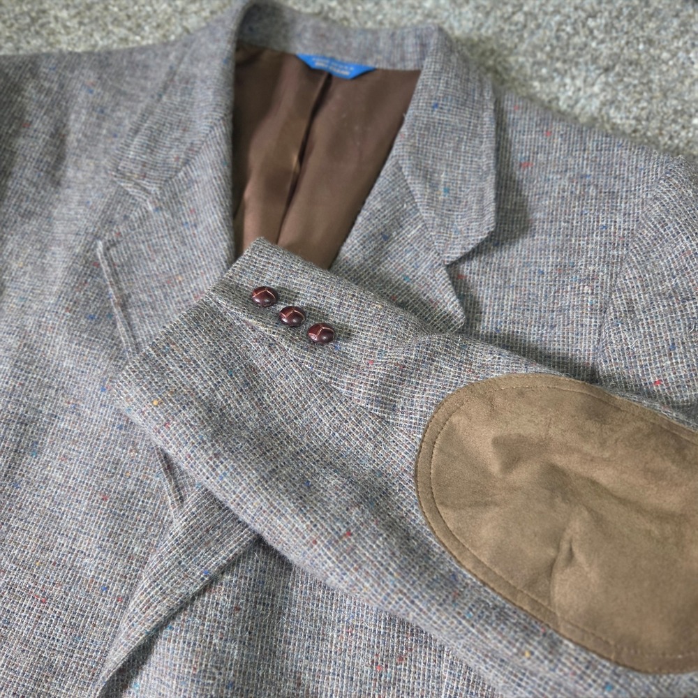 Pendleton Mens Gray Wool Tweed Blazer‎ Suede Elbow Patches Sport Coat Size 46